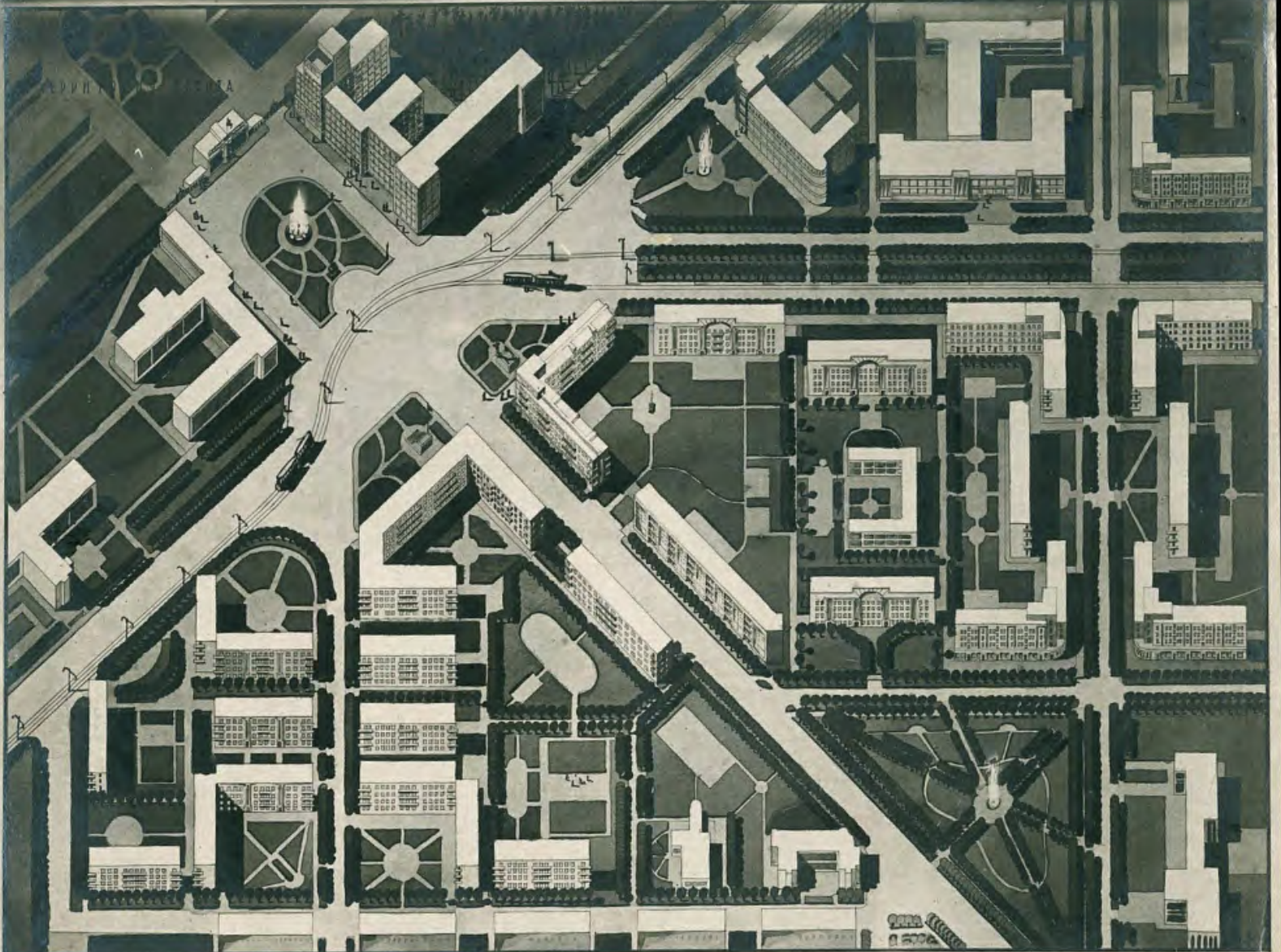 Проектное решение центральной части города Уралмашзавода, 1935 год. Скриншот экспертизы