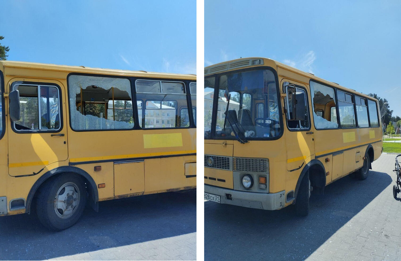 Обстрелянный автобус. Фото: Baza